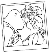 coloriage l ogre shrek et la princesse fiona s embrassent